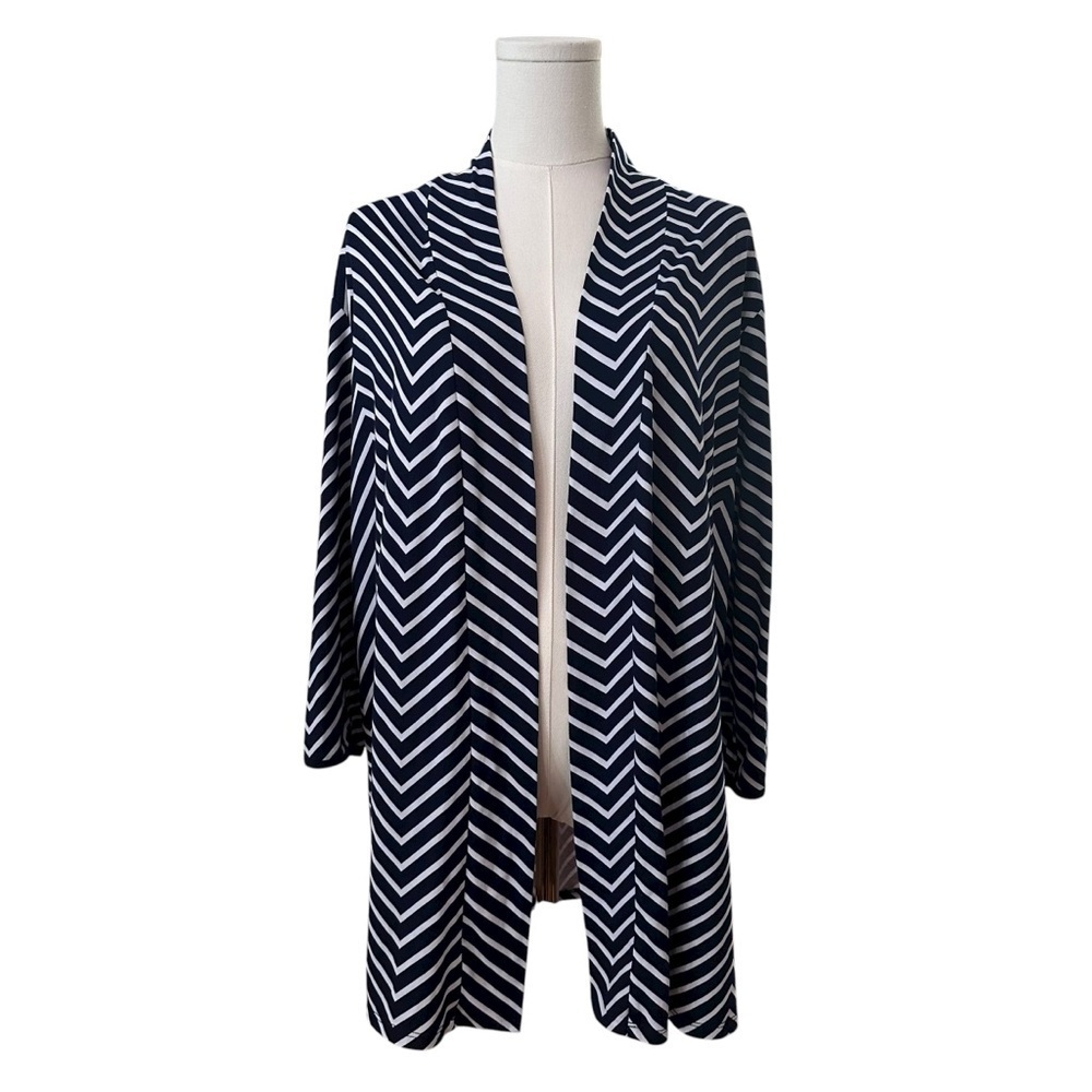 Women's 2X Navy Blue Chevron Striped Open Front Stretch PLUS Curvy Cardigan Top